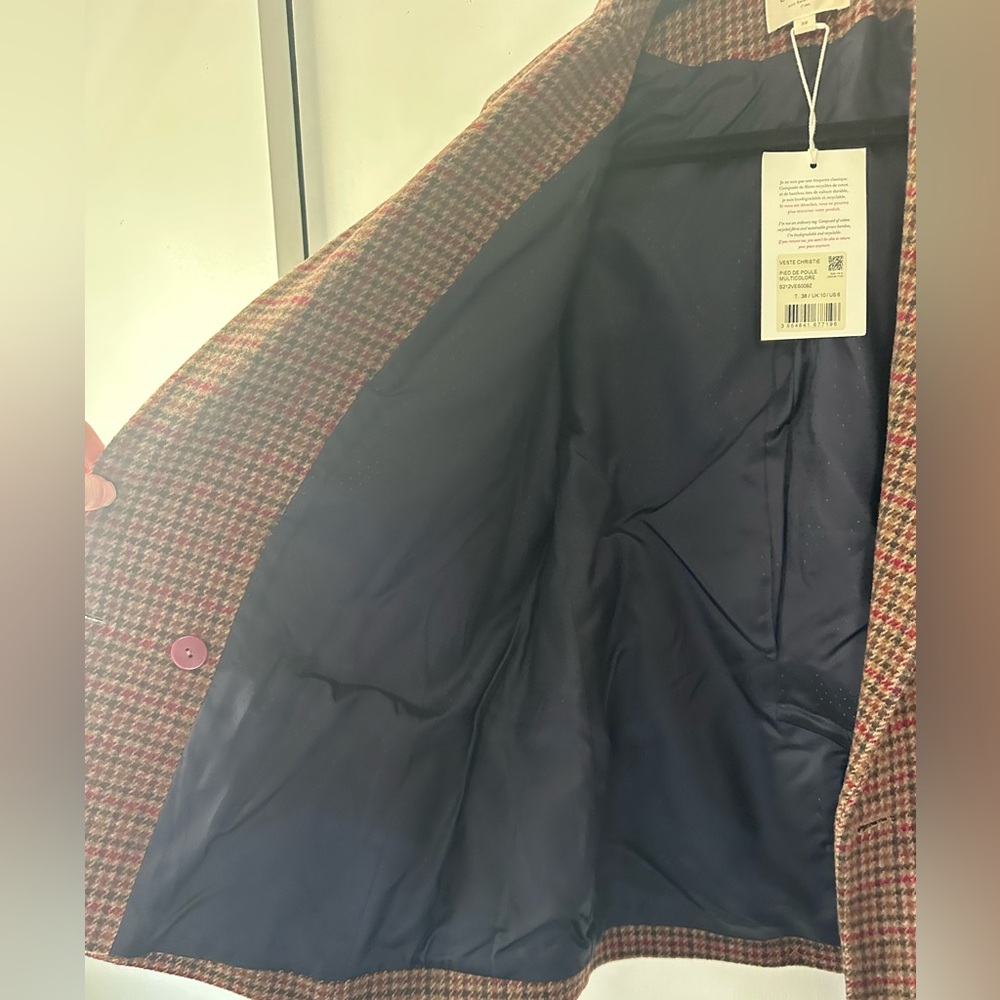 NWT SEZANE CHRISTIE HOUNDSTOOTH JACKET ❤️🤎 SIZE FR38/US6 - Picture 9 of 11